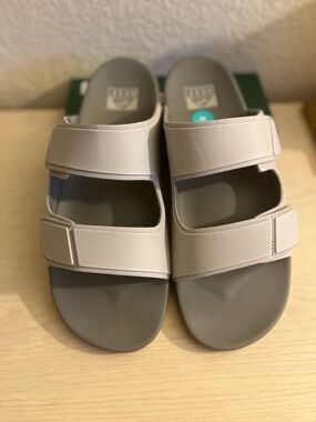 Reef Cream and Gray Slide Sandals with Velcro Strap